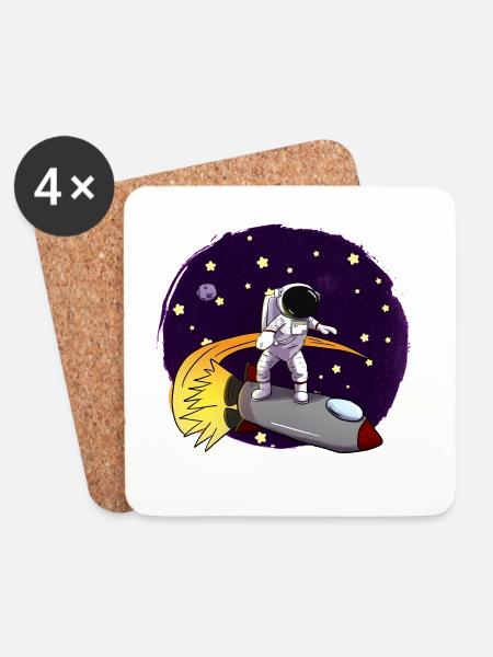 Astronaut Auf Rakete - Untersetzer (4er-Set) - Weiß