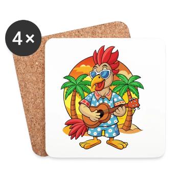 Lustige Hahn Sommer Strand Sonnenbrille Hawaiianisch - Untersetzer (4er-Set) - Weiß - Vorne