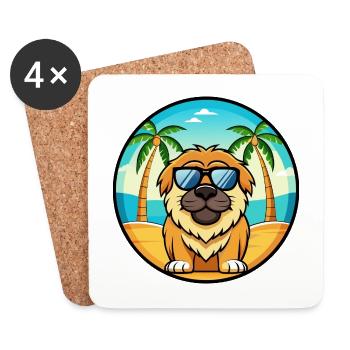 Tibetische Dogge Hunderasse Cartoon Sonnenbrille Strand - Untersetzer (4er-Set) - Weiß - Vorne