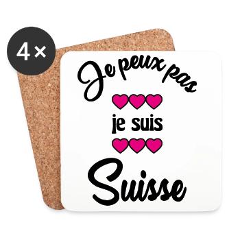 SUISSE. HUMOUR. PAYS. DRAPEAU. GENEVE. LAUSANNE - Dessous de verre (lot de 4) - blanc - Devant