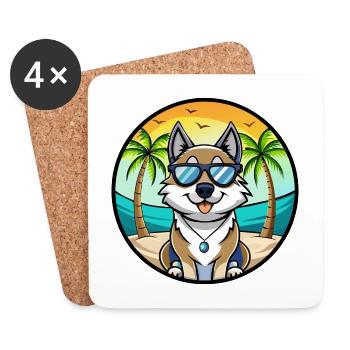 Schwedischer Elchhund Hunderasse Cartoon Sonnenbrille Strand - Untersetzer (4er-Set) - Weiß - Vorne