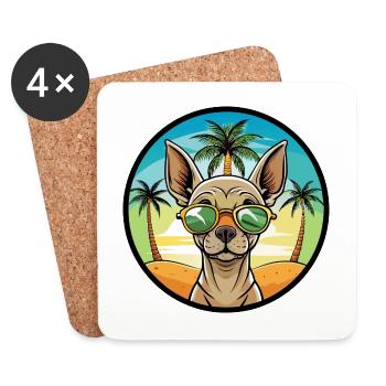 Inka Unbehaarte Hunderasse Cartoon Sonnenbrille Strand - Untersetzer (4er-Set) - Weiß - Vorne
