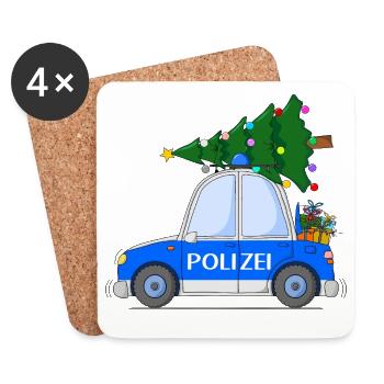 Polizeiauto Weihnachten - Untersetzer (4er-Set) - Weiß - Vorne