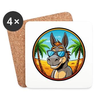 Esel Lustige Cartoon Sommer Strand Sonnenbrille Cool - Untersetzer (4er-Set) - Weiß - Vorne
