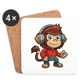 Singe Drôle Dessin Animé Personnage Casque Musique - Dessous de verre (lot de 4) - blanc - Devant