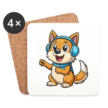 Hund Lustige Zeichentrickfigur Kopfhörer Musik - Untersetzer (4er-Set) - Weiß - Vorne