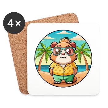 Cochon d’Inde Drôle Dessin Animé Plage Été Lunettes de soleil - Dessous de verre (lot de 4) - blanc - Devant