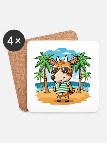 Okapi Lustige Cartoon Sommer Strand Sonnenbrille - Untersetzer (4er-Set) - Weiß