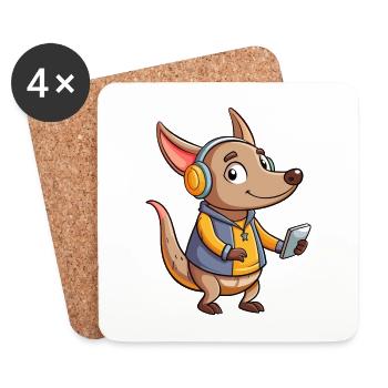 Aardvark Funny Cartoon Character Headphone Music - Coasters (set of 4) - white - Front