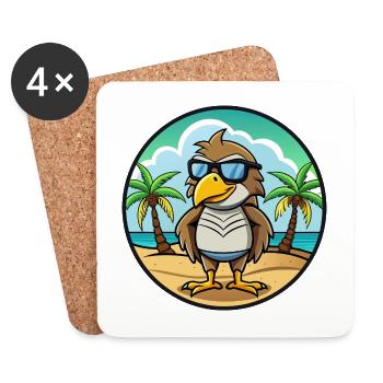 Hawk Drôle Dessin Animé Plage D’été Lunettes De Soleil Autocollant - Dessous de verre (lot de 4) - blanc - Devant