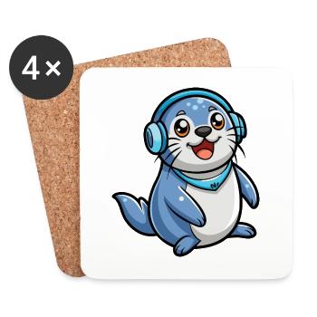 Seal Funny Cartoon Character Musique de casque - Dessous de verre (lot de 4) - blanc - Devant