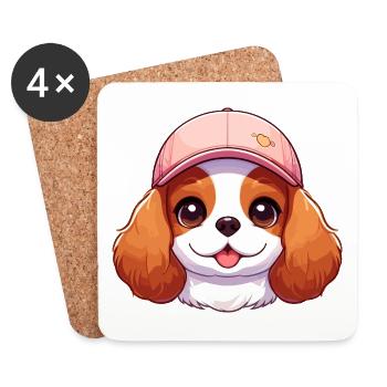 Chien Cavalier King Charles chien - casquette rose - Dessous de verre (lot de 4) - blanc - Devant