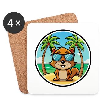 Squirrel Funny Cartoon Summer Beach Sunglasses - Coasters (set of 4) - white - Front