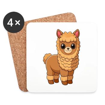 Alpaka Niedliche Maskottchen Zeichentrickfigur Kawaii - Untersetzer (4er-Set) - Weiß - Vorne