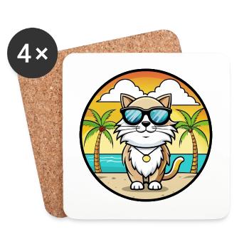 Birma Heilige Katzenrasse Cartoon Sonnenbrille Strand - Untersetzer (4er-Set) - Weiß - Vorne