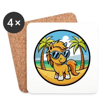 Pony Lustige Cartoon Sommer Strand Sonnenbrille Aufkleber - Untersetzer (4er-Set) - Weiß - Vorne