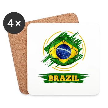 Brazil Fußball - Ball in Brasilien Farben - Untersetzer (4er-Set) - Weiß - Vorne