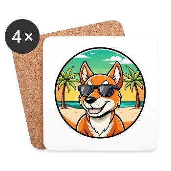 Dingo Hund Rasse Cartoon Sonnenbrille Strand - Untersetzer (4er-Set) - Weiß - Vorne