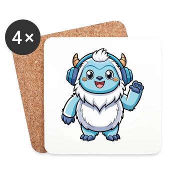 Yeti Lustige Zeichentrickfigur Kopfhörer Musik - Untersetzer (4er-Set) - Weiß - Vorne