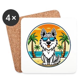 Carpathian Shepherd Dog Breed Cartoon Sunglasses - Coasters (set of 4) - white - Front