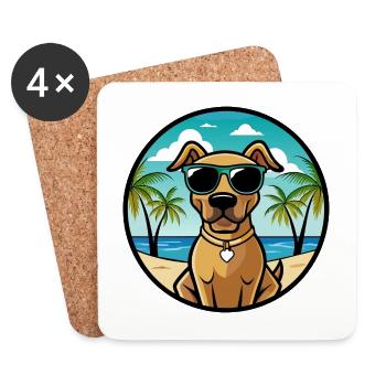Black Mouth Cur Dog Breed Cartoon Sunglasses Beach - Coasters (set of 4) - white - Front
