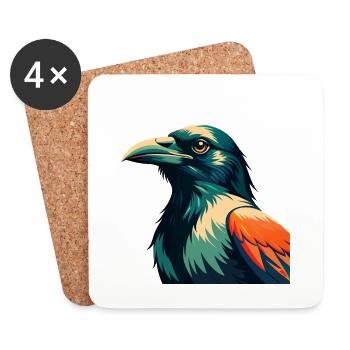 Crow Cartoon Character Colorful Pet Animal - Coasters (set of 4) - white - Front