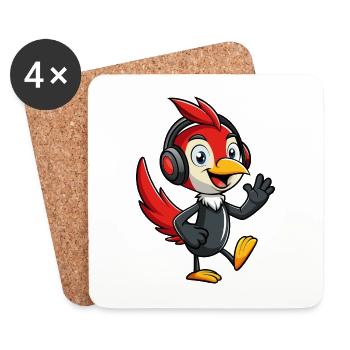 Woodpecker Funny Cartoon Character Musique de casque - Dessous de verre (lot de 4) - blanc - Devant