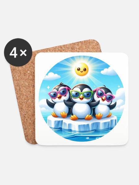 Lustige Pinguine 2 - Untersetzer (4er-Set) - Weiß