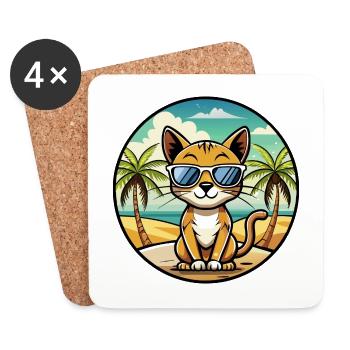 Chausie Katzenrasse Cartoon Sonnenbrille Strand - Untersetzer (4er-Set) - Weiß - Vorne