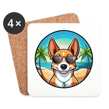 Basenji Dog Breed Cartoon Sunglasses Beach - Coasters (set of 4) - white - Front