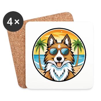 Scotch Collie Dog Breed Cartoon Sunglasses Beach - Coasters (set of 4) - white - Front