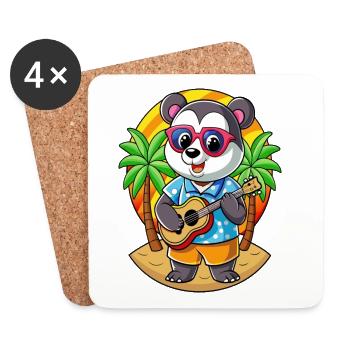 Lustige Panda Cartoon Sommer Strand Sonnenbrille Gitarre - Untersetzer (4er-Set) - Weiß - Vorne