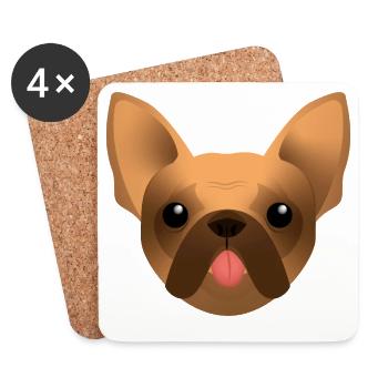 Bouledogue Français - Frenchie - Bully - Langue - Dessous de verre (lot de 4) - blanc - Devant