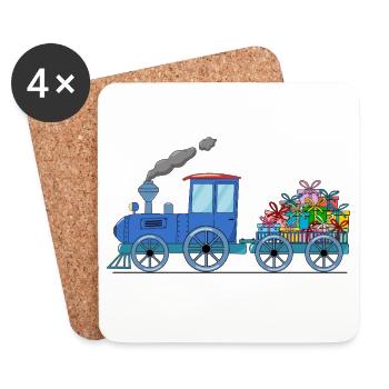 Children's train train with trailer in blue - Coasters (set of 4) - white - Front