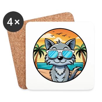 Australische Nebelkatzenrasse Cartoon Sonnenbrille Strand - Untersetzer (4er-Set) - Weiß - Vorne