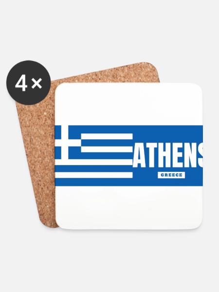 Athens City with Greek Flag - Coasters (set of 4) - white