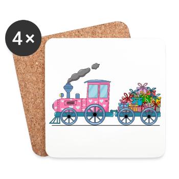 Children's train railway with trailer pink - Coasters (set of 4) - white - Front