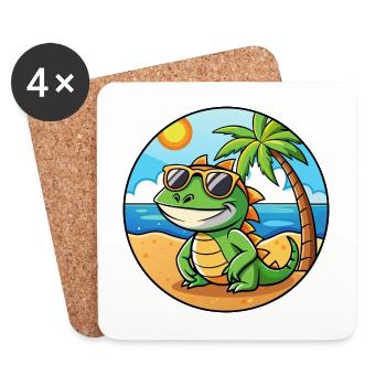 Lizard Lustige Cartoon Sommer Strand Sonnenbrille - Untersetzer (4er-Set) - Weiß - Vorne