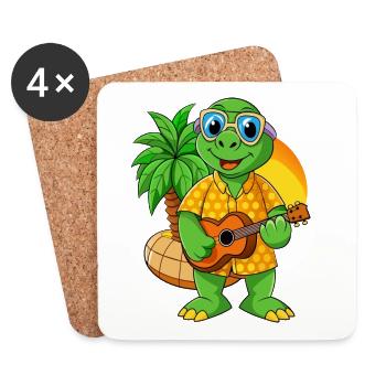 Funny Turtle Summer Beach Sunglasses Hawaiian - Coasters (set of 4) - white - Front