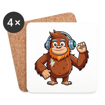 Big Foot Lustige Zeichentrickfigur Kopfhörer Musik - Untersetzer (4er-Set) - Weiß - Vorne