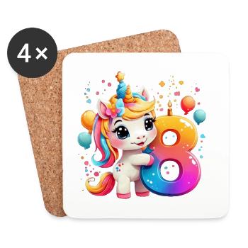 NUMMER 8 JAHRE EINHORN 8. GEBURTSTAG - Untersetzer (4er-Set) - Weiß - Vorne