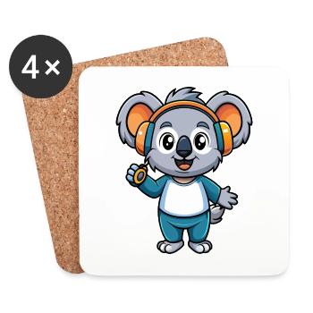 Koala Lustige Cartoon Figur Kopfhörer Musik - Untersetzer (4er-Set) - Weiß - Vorne