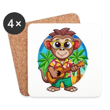 Lunettes de soleil de plage d’été de dessin animé de singe drôle - Dessous de verre (lot de 4) - blanc - Devant