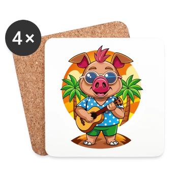 Drôle de cochon d’été plage lunettes de soleil hawaïenne - Dessous de verre (lot de 4) - blanc - Devant