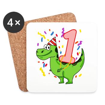 Dinosaurier Geburtstag 1 Jahre alt - Untersetzer (4er-Set) - Weiß - Vorne