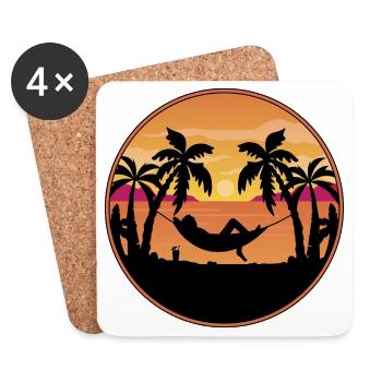 Sunset by the Sea - Palm Trees with Hammock - Coasters (set of 4) - white - Front