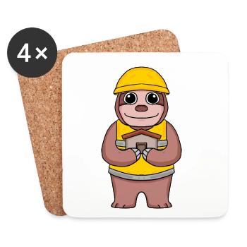Bauherr Richtfest Faultier Haus Hausbau Geschenk - Untersetzer (4er-Set) - Weiß - Vorne