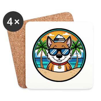 Cao De Seo Miguel Race De Chien Dessin Animé Plage - Dessous de verre (lot de 4) - blanc - Devant