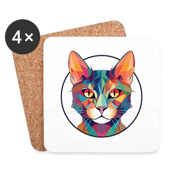 Pixie Bob Katze bunte Aquarell Haustier Illustration - Untersetzer (4er-Set) - Weiß - Vorne