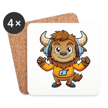 Bison Lustige Zeichentrickfigur Kopfhörer Musik - Untersetzer (4er-Set) - Weiß - Vorne